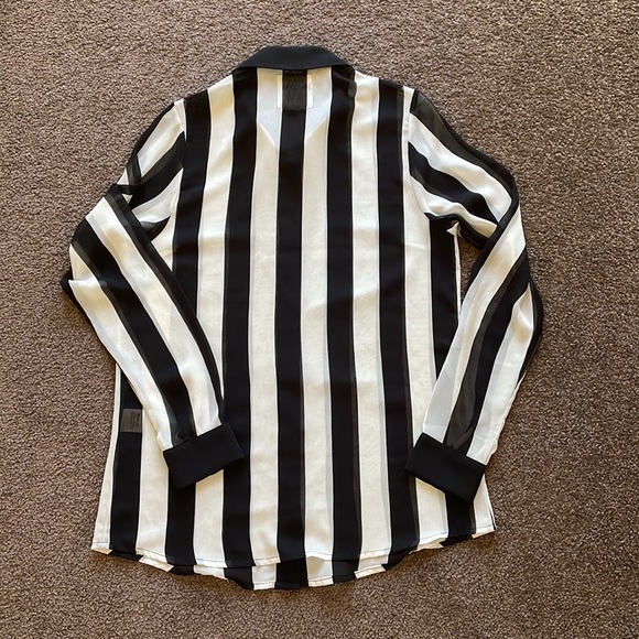 BLACK FRIDAY black + white striped sheer top +collar stud detailing - Picture 10 of 12